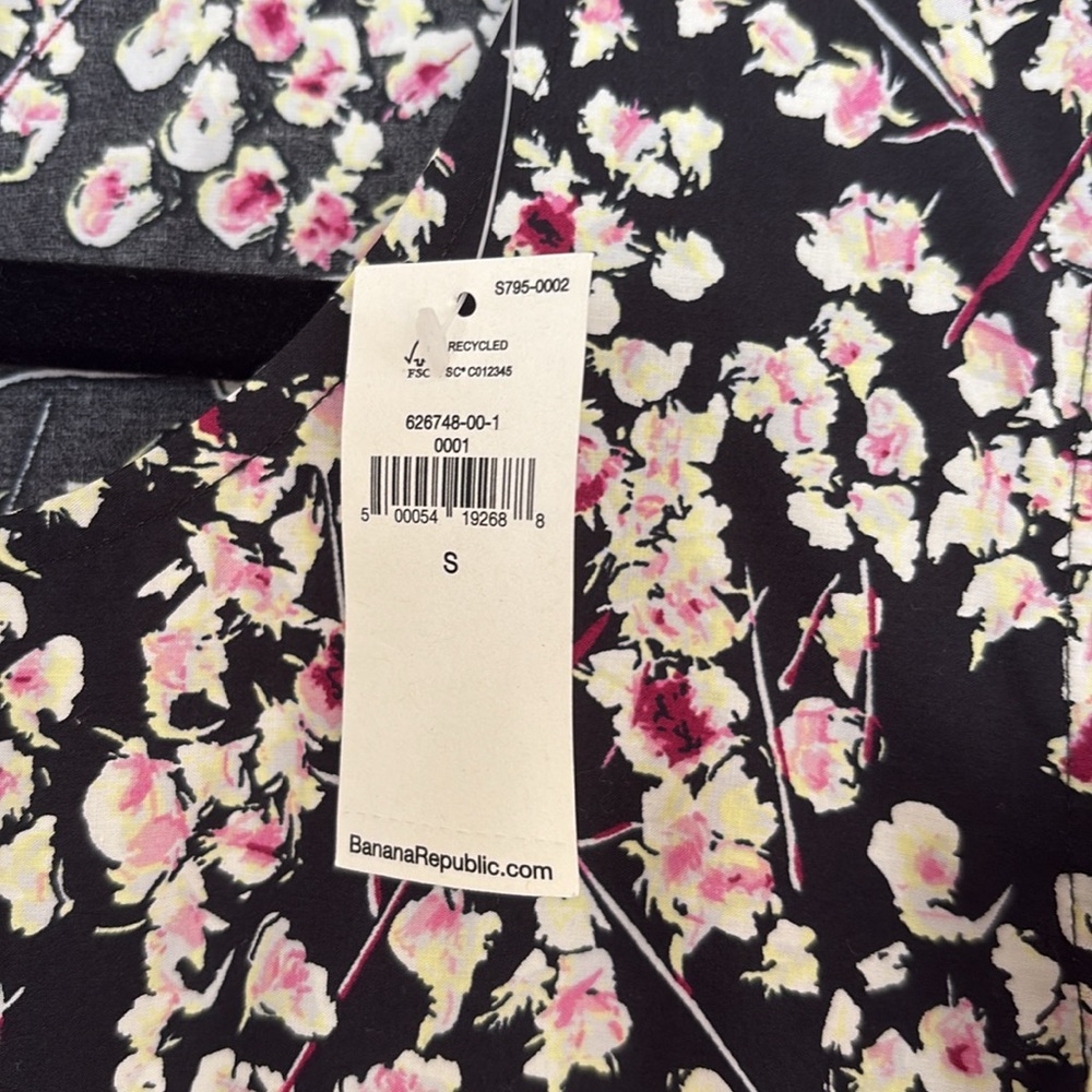 Banana Republic Poplin Cotton Tiered Floral Dress-NWT- Black/Pink- Size SMALL - Picture 12 of 12